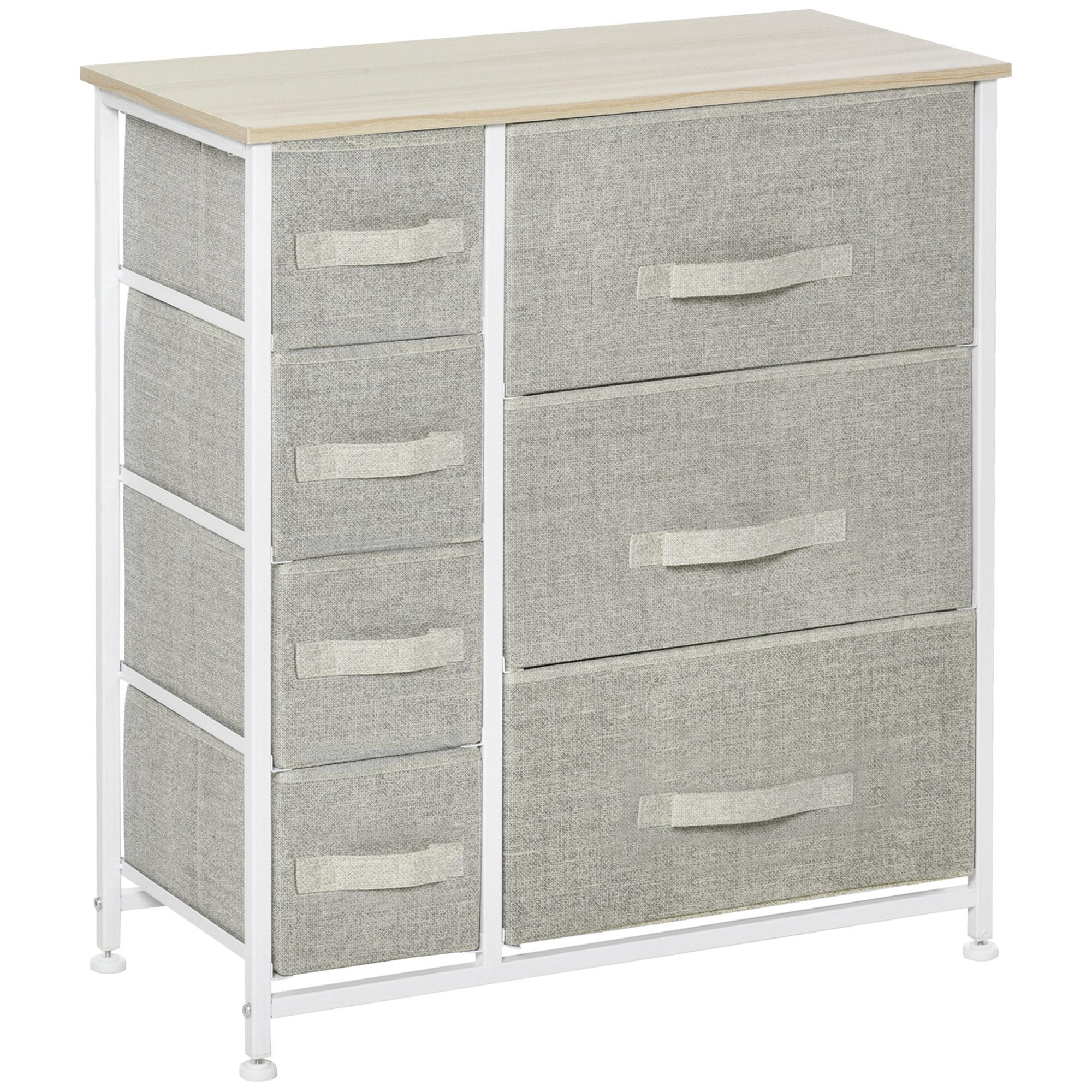 Cómoda com 7 Gavetas de Tecido Cómoda de Armazenamento Multifuncional para Dormitório Sala de Estar Corredor 63,5x30x71cm Cinza