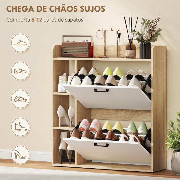 Sapateira Estreita com 3 Prateleiras Laterais e Prateleiras Ajustáveis para 15 Pares de Sapatos 83x24x90,5 cm Madeira e Branco