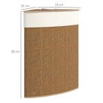 Cesto para Roupa Suja de Bambu de 55L com Tampa e Asa Saco Extraível e Lavável para Casa de Banho Quarto, 35x35x60 cm Castanho