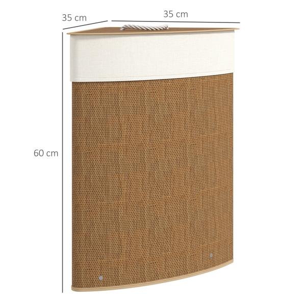 Cesto para Roupa Suja de Bambu de 55L com Tampa e Asa Saco Extraível e Lavável para Casa de Banho Quarto, 35x35x60 cm Castanho