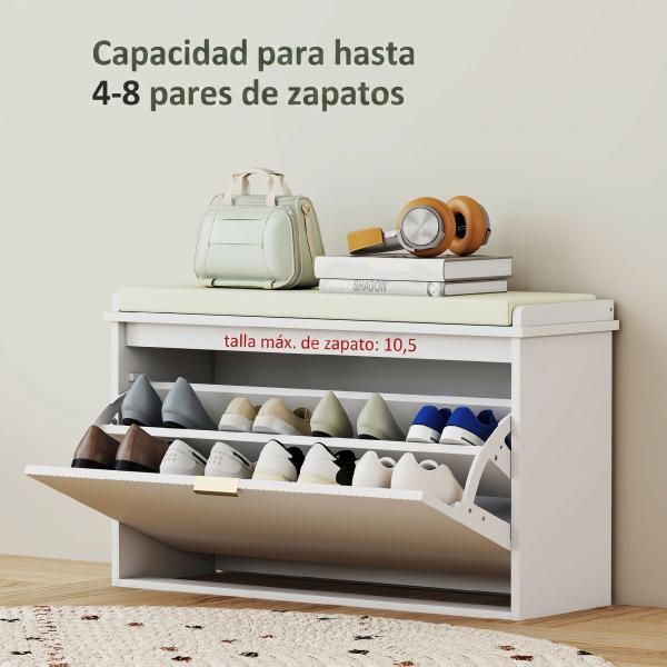 Banco Sapateira Móvel Sapateira Estreito com Assento Estofado Caixa Rebatível e Painel de Ripas 80x26x47,5 cm Branco