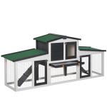 Coelheira de Madeira Gaiola para Coelhos com Teto Rebatível Escada e Bandeja Amovível para Exterior 197x49x86 cm Cinza