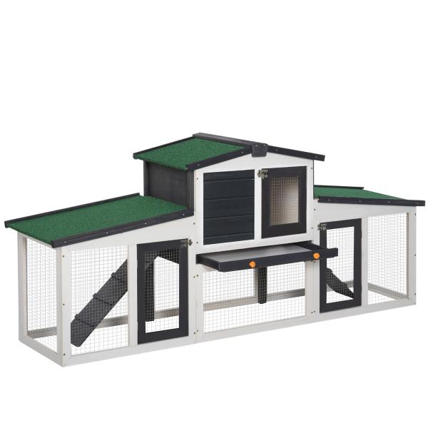 Coelheira de Madeira Gaiola para Coelhos com Teto Rebatível Escada e Bandeja Amovível para Exterior 197x49x86 cm Cinza