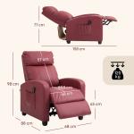 Poltrona de Massagem Reclinável com 2 Zonas de Massagem 8 Programas e 5 Níveis de Intensidade 68x88x98 cm Borgonha