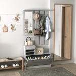 Móvel Cabide de Entrada de 3 Peças Armário de Entrada com Cabide Espelho Sapateira e Gaveta 90x10x102 cm Cinza