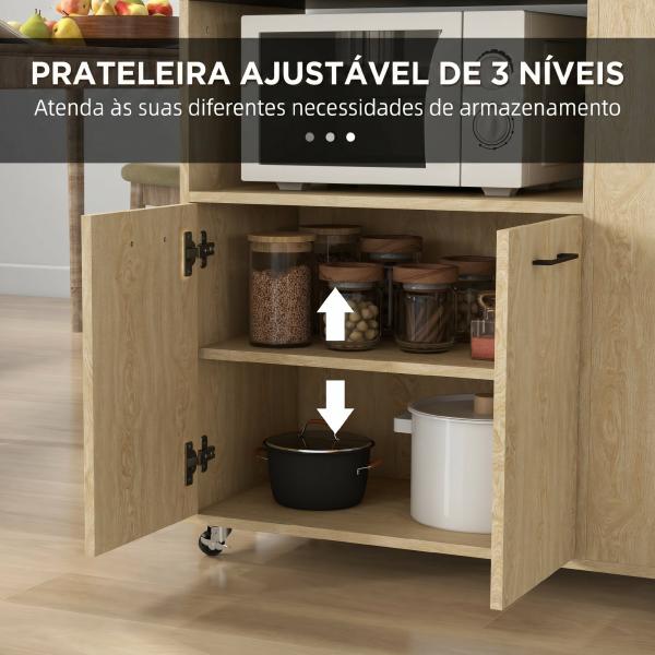 Carrinho de Cozinha com Rodas 2 Portas Prateleira Ajustável Porta - Especiarias para Sala de Jantar 75x40x80,5 cm Madeira
