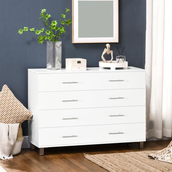 Cómoda com 4 Gavetas Cómoda de Dormitório de Estilo Moderno para Sala de Estar Entrada Corredor 112x38,2x81cm Branco