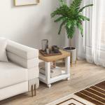 Mesa Auxiliar com Rodas Mesa Auxiliar com Prateleira Aberta para Sofá Dormitório 40x40x40 cm Branco e Madeira