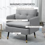 Poltrona Sala de Estar Poltrona Relax com Apoio para os Braços Assento Acolchoado e Pés de Aço 76x68x80 cm Cinza