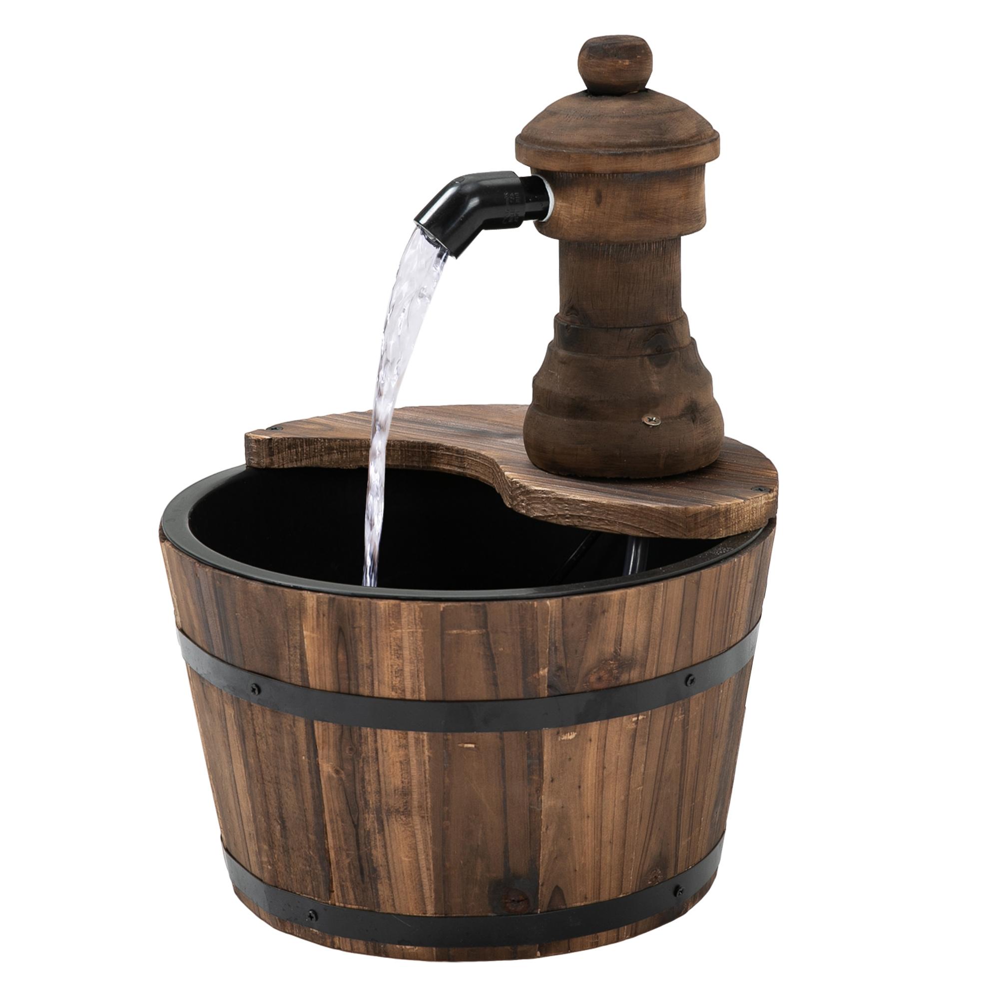Fonte de Água de Madeira Fonte de Jardim em Cascata com Bomba Elétrica e Saída de Água Ajustável para Decoração 27x27x37 cm Madeira