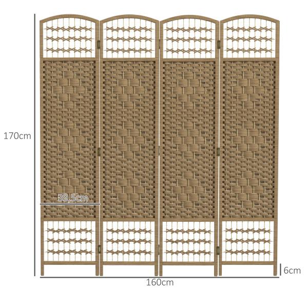 Biombo de 4 Painéis Dobrável Separador de Ambientes de Corda de Papel e Estrutura de Madeira 60x170 cm Natural