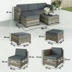 Conjunto de Jardim em Vime de 5 Peças Inclui Almofadas 2 Poltronas de Canto Poltrona sem Braços Apoia - Pés e Mesa de Centro Cinza Escuro