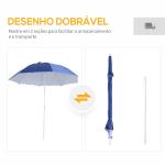 Chapéu de Sol de Praia com Painéis Laterais Tipo Tenda Chapéu de Sol para Praia com Proteção UV50 Φ210x222cm Azul