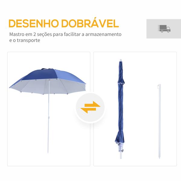 Chapéu de Sol de Praia com Painéis Laterais Tipo Tenda Chapéu de Sol para Praia com Proteção UV50 Φ210x222cm Azul
