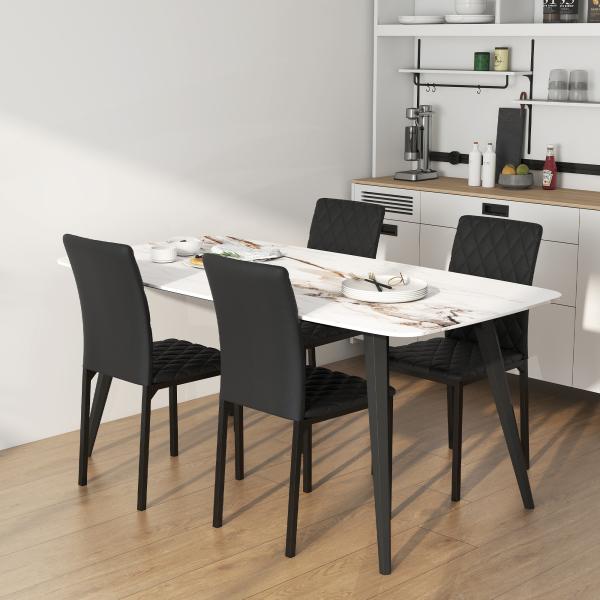 Conjunto de 4 Cadeiras de Sala de Jantar Estofadas com Pés de Metal Cadeiras Modernas 41x50x91 cm Preto