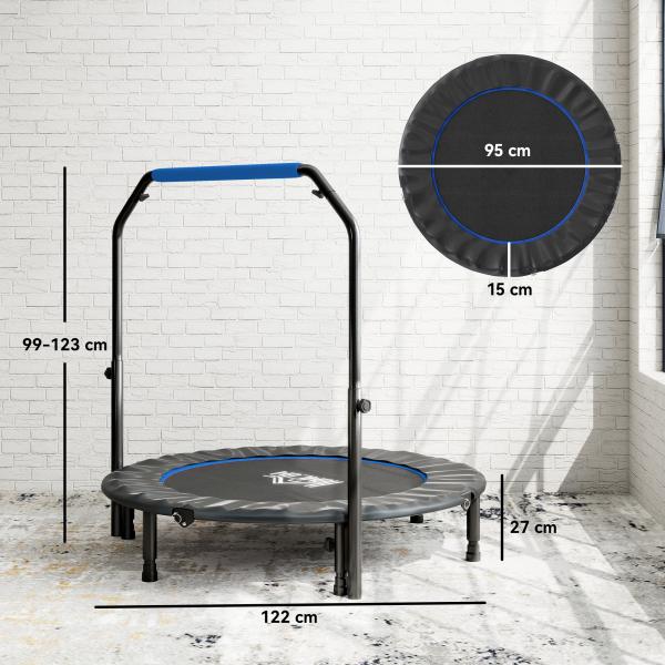 Trampolim Fitness Ø122 Trampolim Dobrável com Pega Ajustável em 4 Níveis Estrutura de Aço Azul