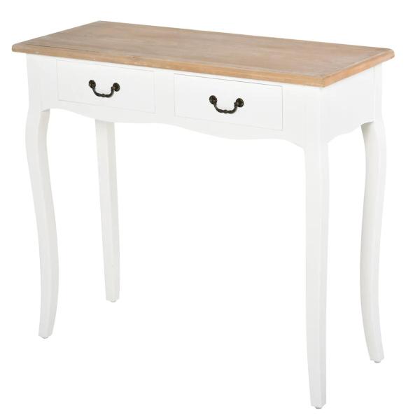 Mesa Consola Mesa Auxiliar com 2 Gavetas para Entrada Corredor Sala de Estar 87x34x78,5cm Branco e Madeira