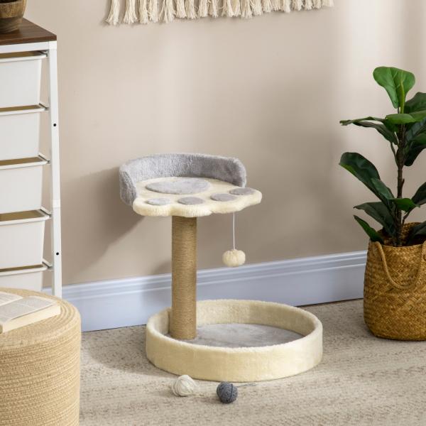 Arranhador para Gato com 2 Camas Poste de Juta Brinquedo Pendurado Ø41x44 cm Cinza Claro