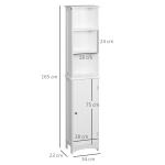 Coluna Casa de Banho com 3 Compartimentos de Armazenamento Porta e Prateleiras Ajustáveis 34x23x165 cm Branco