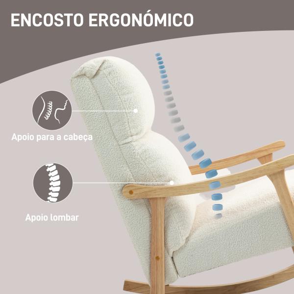 Poltrona Baloiço Moderna em Borrego com Apoio para os Braços de Madeira de Faia Poltrona de Amamentação 65x90x98 cm Creme