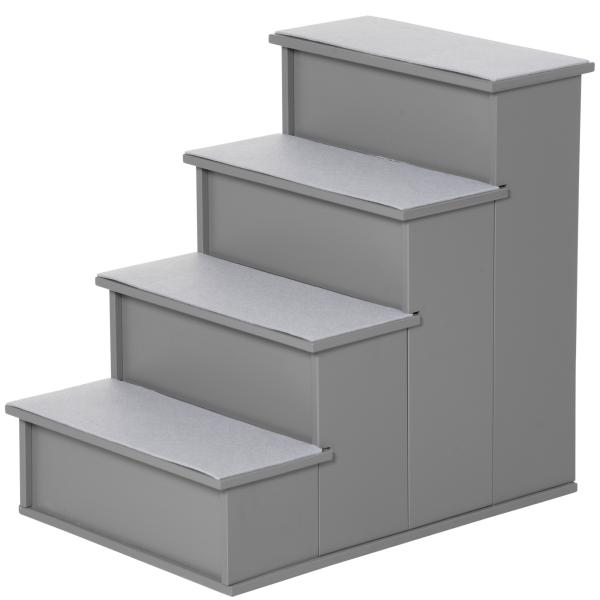 Escada para Animais de Estimação de 4 Degraus Escada para Cães e Gatos com Tapetes Antideslizantes Removíveis 40x59x54,2 cm Cinza
