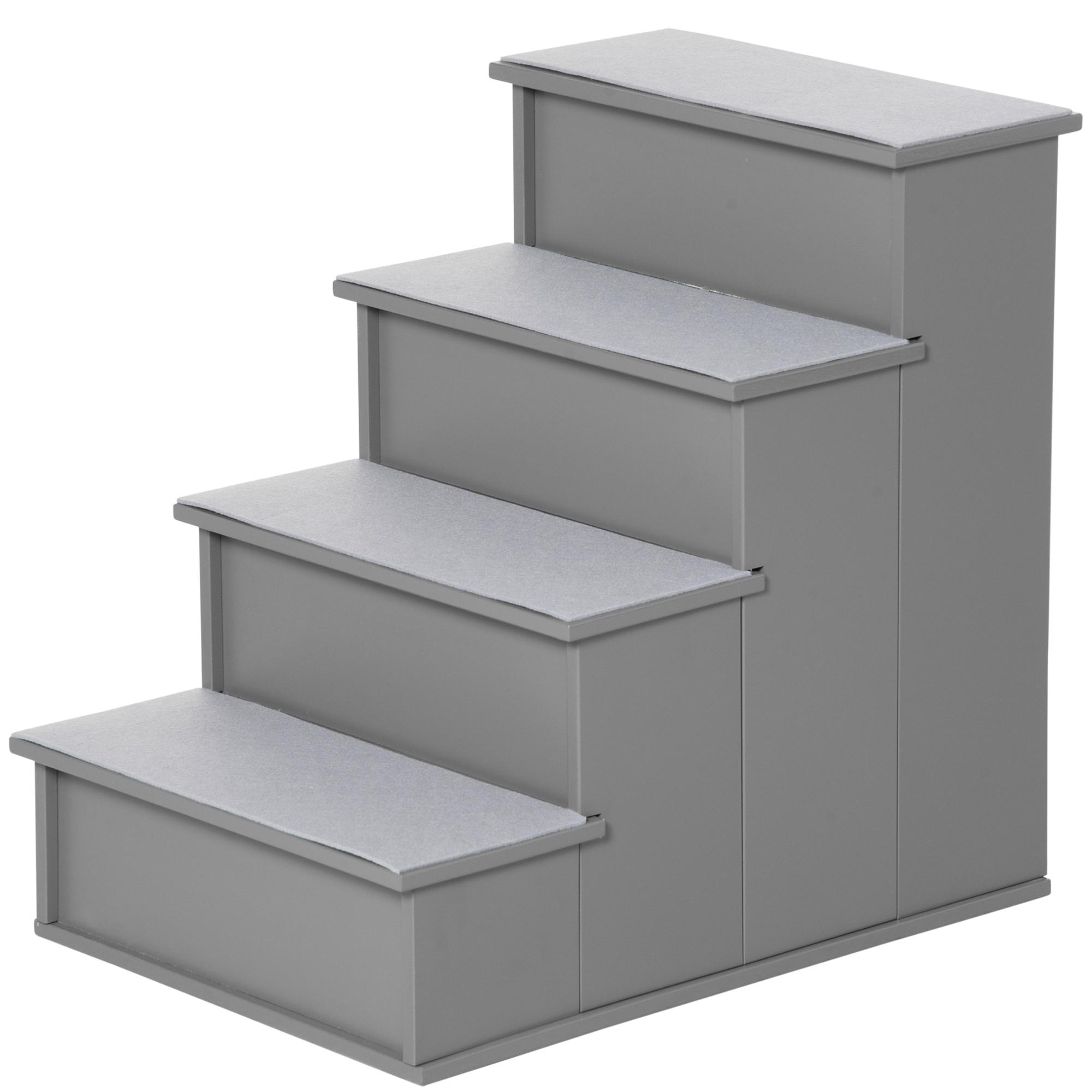 Escada para Animais de Estimação de 4 Degraus Escada para Cães e Gatos com Tapetes Antideslizantes Removíveis 40x59x54,2 cm Cinza