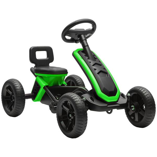 Kart Pedais Kart com Rodas Antiderrapantes de EVA Estrutura Metálica Carga 30 kg para Crianças de 2 - 5 Anos 85,5x49x57 cm Verde