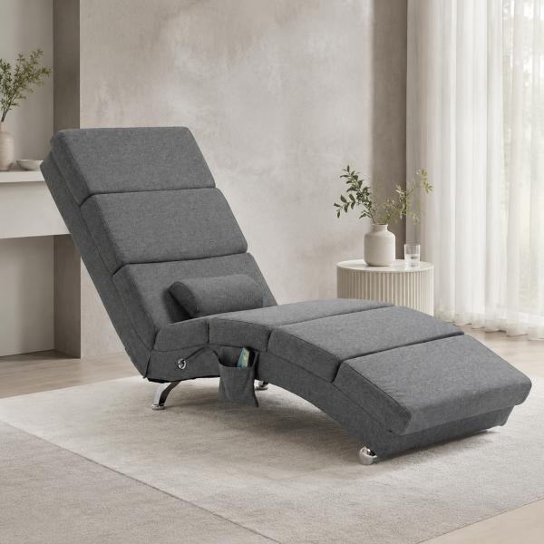 Cadeirão Relax Reclinável com 8 Pontos de Massagem e Aquecimento Lombar, 5 Modos, Comando e Bolso Lateral, Cinzento Escuro