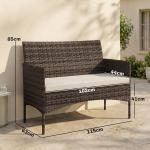 Sofá de Exterior em Rattan de 2 Lugares Sofá de Jardim com Almofada Lavável Estrutura de Aço para Varanda Caqui