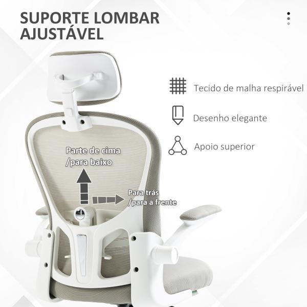 Cadeira de Escritório Basculante com Encosto Alto Apoio para a Cabeça Ajustável e Suporte Lombar 62x64x112 - 120 cm Cinza