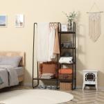 Suporte para Cabides com 4 Prateleiras de Armazenamento e Barra de Pendurar Estilo Industrial 101x39x160cm Marrom e Preto