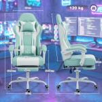 Cadeira Gaming Reclinável 155° com Suporte Lombar com Massagem Apoio de Cabeça e Apoio para os Pés 63x66x126 - 134 cm Azul Claro