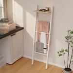 Toalheiro de Escada com Prateleira Superior e 4 Barras Suporte de Toalhas para Encostar na Parede 43x20x151 cm Branco e Carvalho