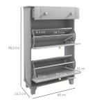 Sapateira Móvel Sapateira Estreita com 2 Portas e 1 Gaveta para 8 Pares de Sapatos 60x23,5x98,5 cm Cinzento