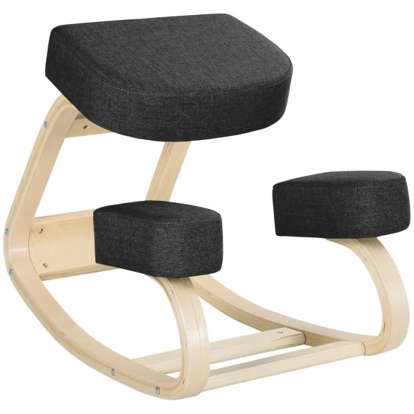 Cadeira Ergonómica para Joelhos com Almofadas e Estrutura em Madeira, Preto