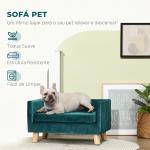 Sofá para Cães Pequenos 64x45x36 cm em Veludo com Almofada Lavável e Pés em Madeira de Bétula Azul Esverdeado