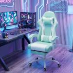 Cadeira Gaming Reclinável 155° com Suporte Lombar com Massagem Apoio de Cabeça e Apoio para os Pés 63x66x126 - 134 cm Azul Claro