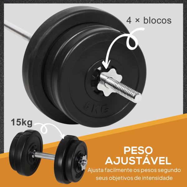 Conjunto de Barras de Pesos com 14 Discos de Pesos Intercambiáveis até 55kg Conjunto de Pesos e Barras Ajustáveis para Culturismo Treinamento Fitness em Casa Academia Preto