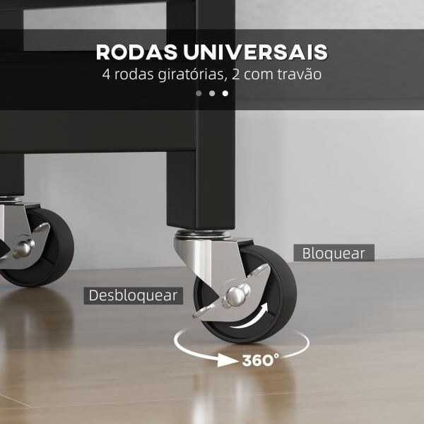 Carrinho de Cozinha com Rodas com 3 Gavetas 2 Prateleiras Abertas e Bandeja 67x37x85,5 cm Preto