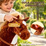 Cavalo de Brinquedo para Crianças de +3 Anos com Rodas Sons e Estrutura de Metal Carga 60kg 65x28x75 cm Castanho