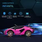 Carro Elétrico Lamborghini SIAN 12V para Crianças de 3 - 8 anos com Controle Remoto Abertura da Porta Música MP3 USB e Faróis 108x62x40cm Rosa