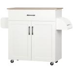 Carrinho de Cozinha com 1 Gaveta Suporte para Panos e Especies Carrinho Auxiliar com Rodas 105x36x85cm Branco