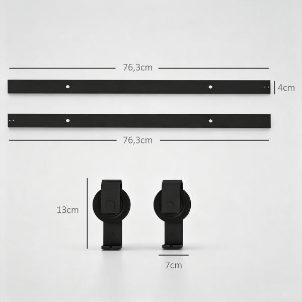 Kit de Ferragens para Porta de Correr Dobrável 122 cm para 2 Portas com Calha, Preto