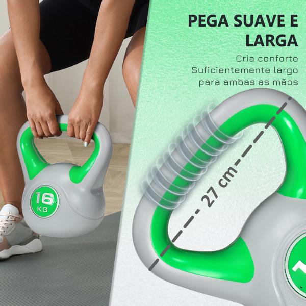 Kettlebell 16 kg Peso Russo com Revestimento de PU e Enchimento de Areia para Treinamento 26x18x32 cm Verde e Cinza