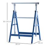 Conjunto de 2 Cavaletes Telescópicos Dobráveis com Altura Ajustável Cavaletes de Serra de Aço para Mesa de Trabalho Carga 200kg 68x58x80 - 130cm Azul e Prata