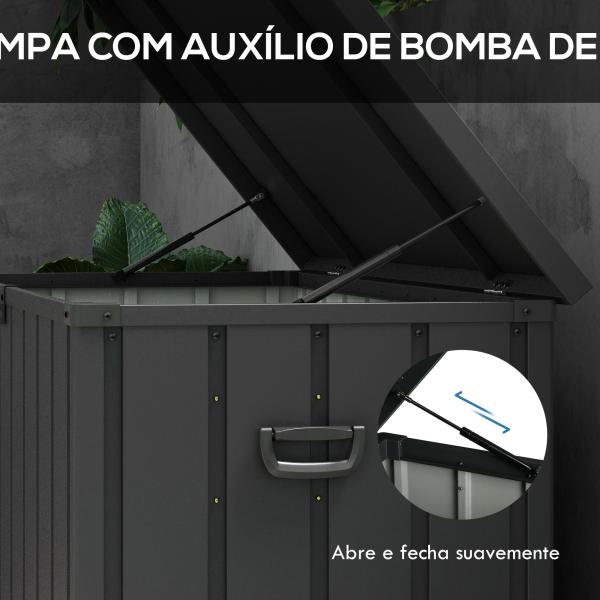 Baú de Armazenamento Exterior em Aço com 4 Rodas 2 Pegas e Tampa com Ranhura para Cadeado 125,5x61,5x70 cm Cinzento Escuro
