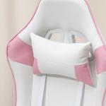 Cadeira Gaming Reclinável com Almofada Lombar Apoio de Cabeça Basculante e Altura Ajustável 67x60x120 - 128 cm Branco e Rosa