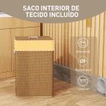 Cesto de Roupa com Tampa 72L Cesto de Roupa de Bambu com Bolsa Interior Removível e Alças 40x30x60 cm Madeira e Creme
