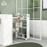 Estante de Casa de Banho com Rodas Carrinho Auxiliar de 3 Níveis com Barras Laterais e Alças 45x15x80 cm Branco