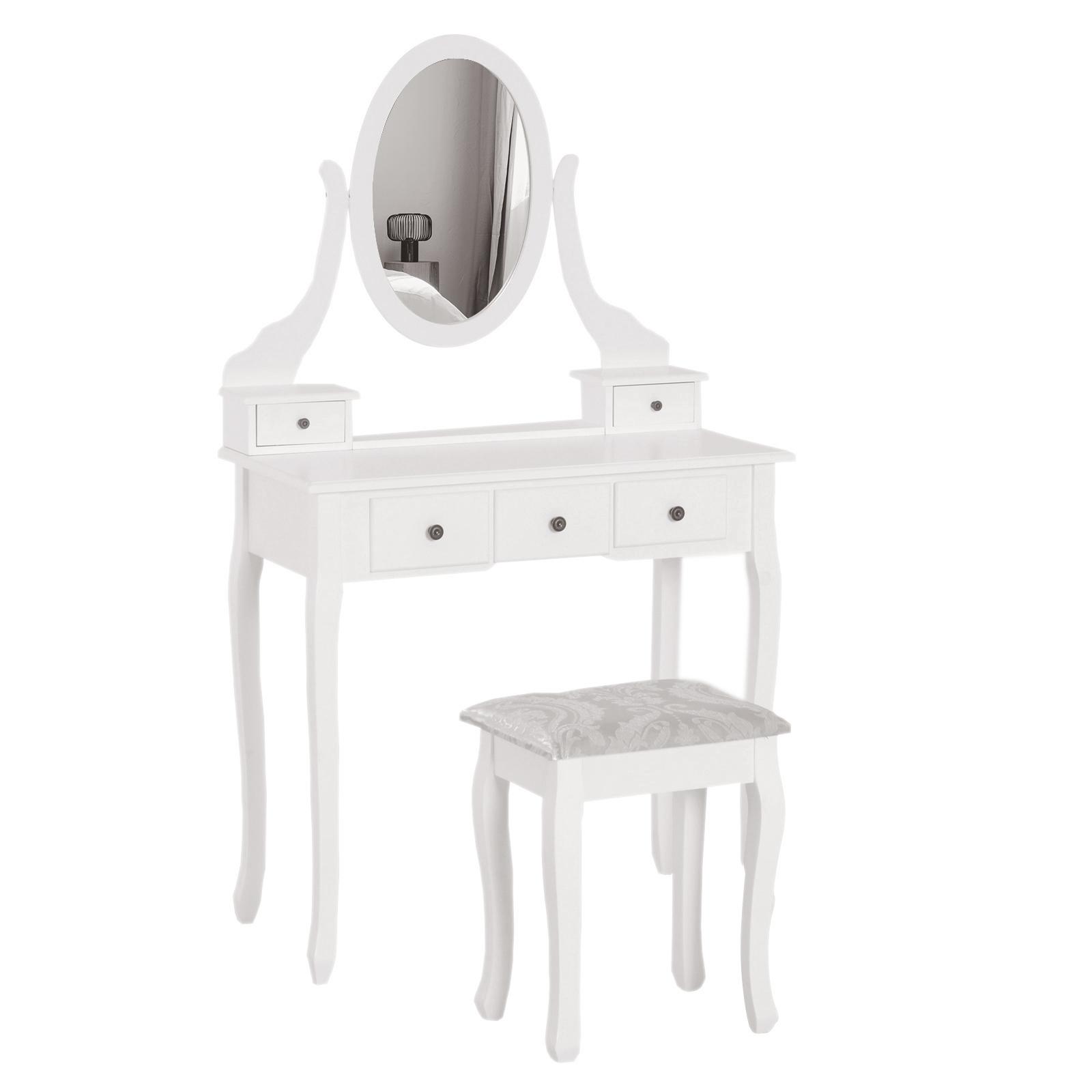 Toucador de Maquilhagem com Banco MDF e Madeira Maciça 80x40x140cm Branco